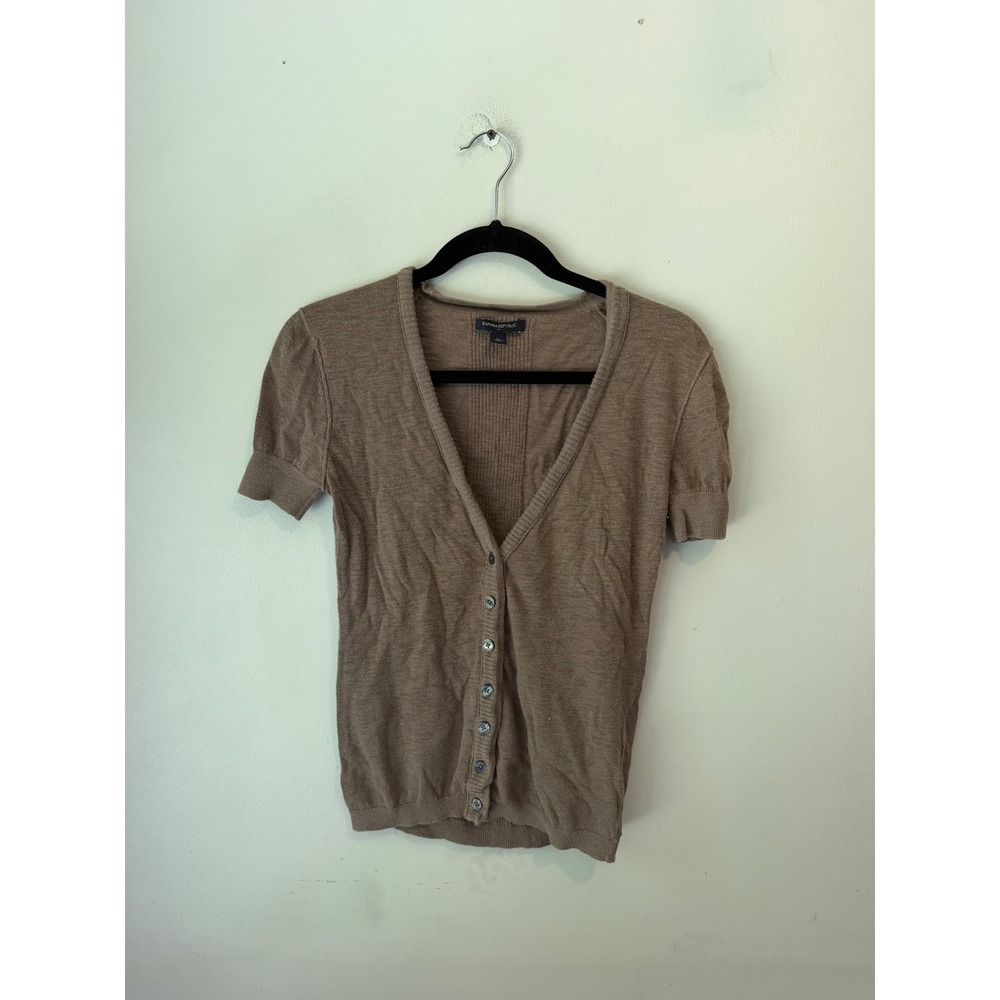 Banana Republic Womens XS Brown Short Sleeve V-Neck Button Front Knit Cardigan